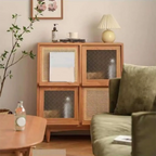 Armoire rectangulaire 4 portes vitrées en pin brun