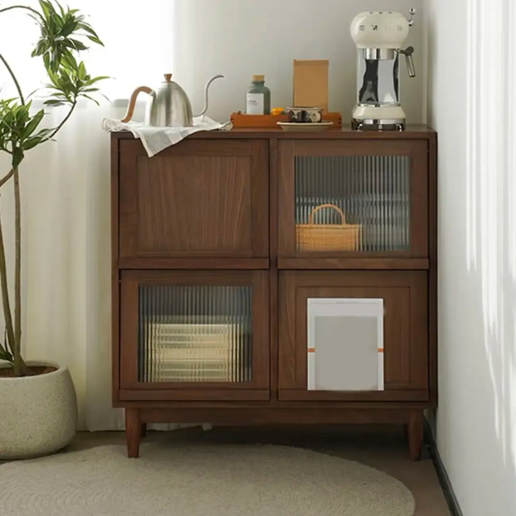 Armoire rectangulaire 4 portes vitrées en pin brun