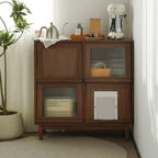 Armoire rectangulaire 4 portes vitrées en pin brun
