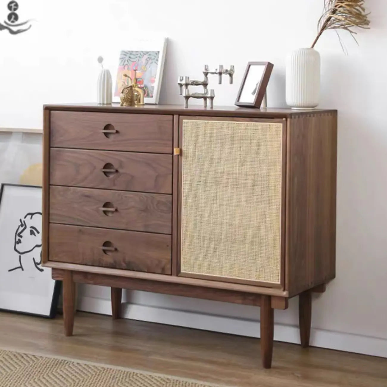 Meuble de rangement rectangulaire moderne en bois naturel pour salon