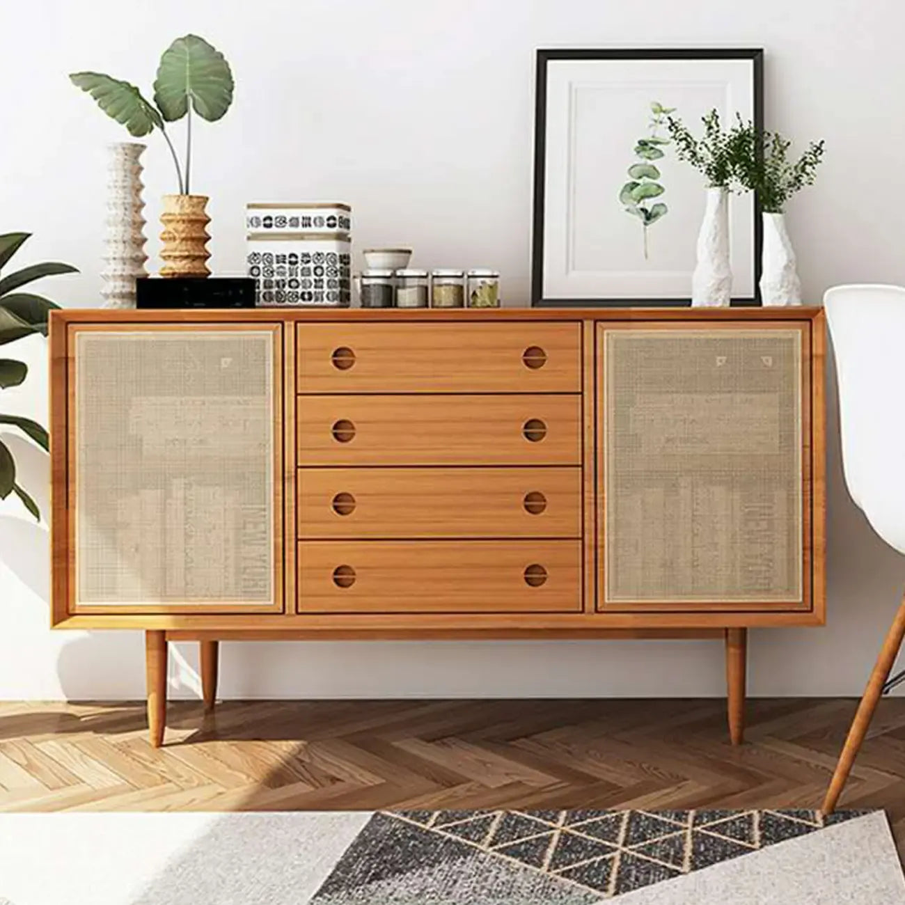 Meuble de rangement rectangulaire moderne en bois naturel pour salon
