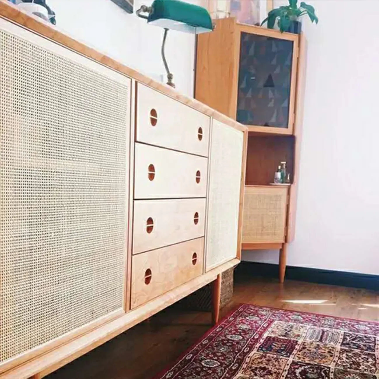 Meuble de rangement rectangulaire moderne en bois naturel pour salon