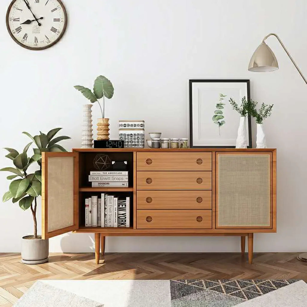 Meuble de rangement rectangulaire moderne en bois naturel pour salon