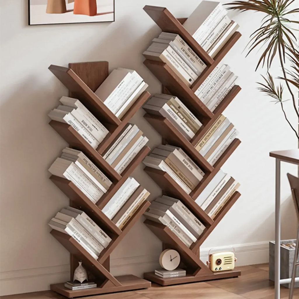 Étagère en bois brun noyer, étroite, à motif zigzag