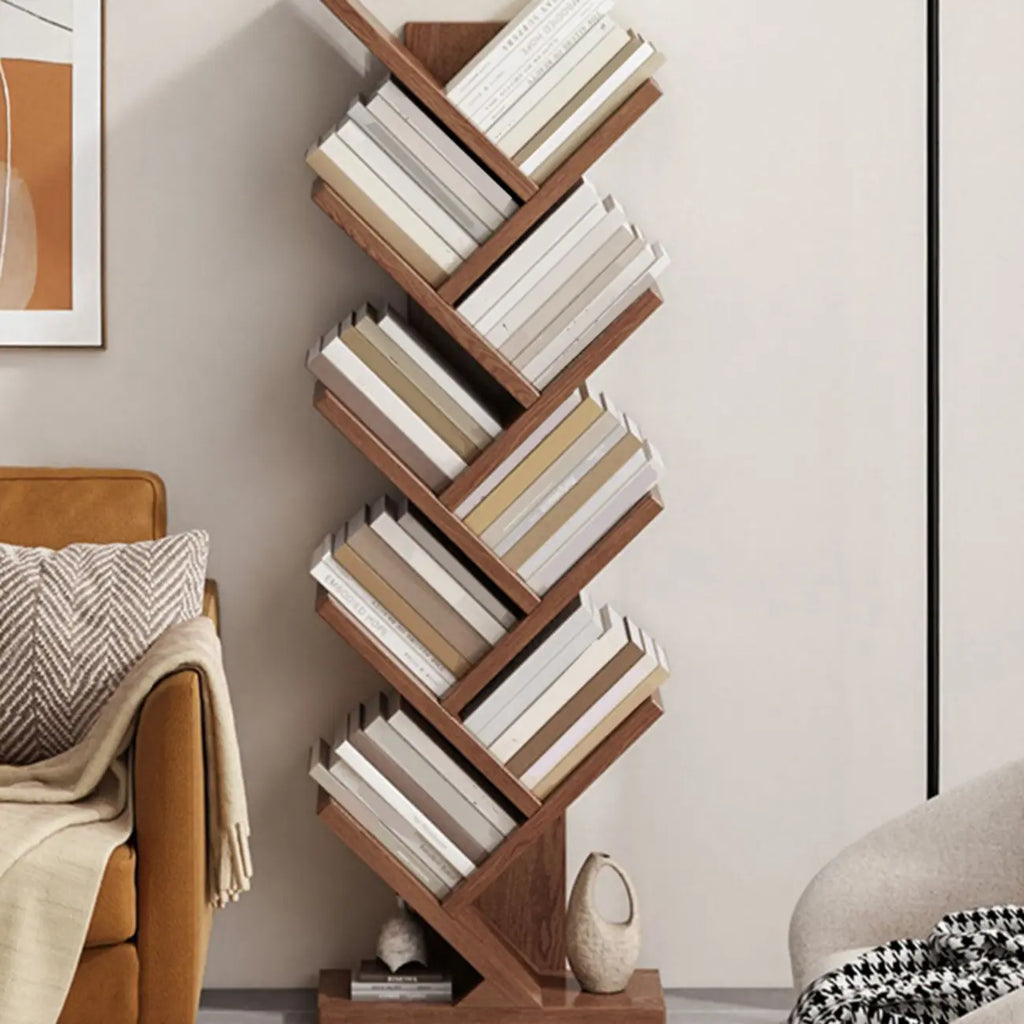 Étagère en bois brun noyer, étroite, à motif zigzag