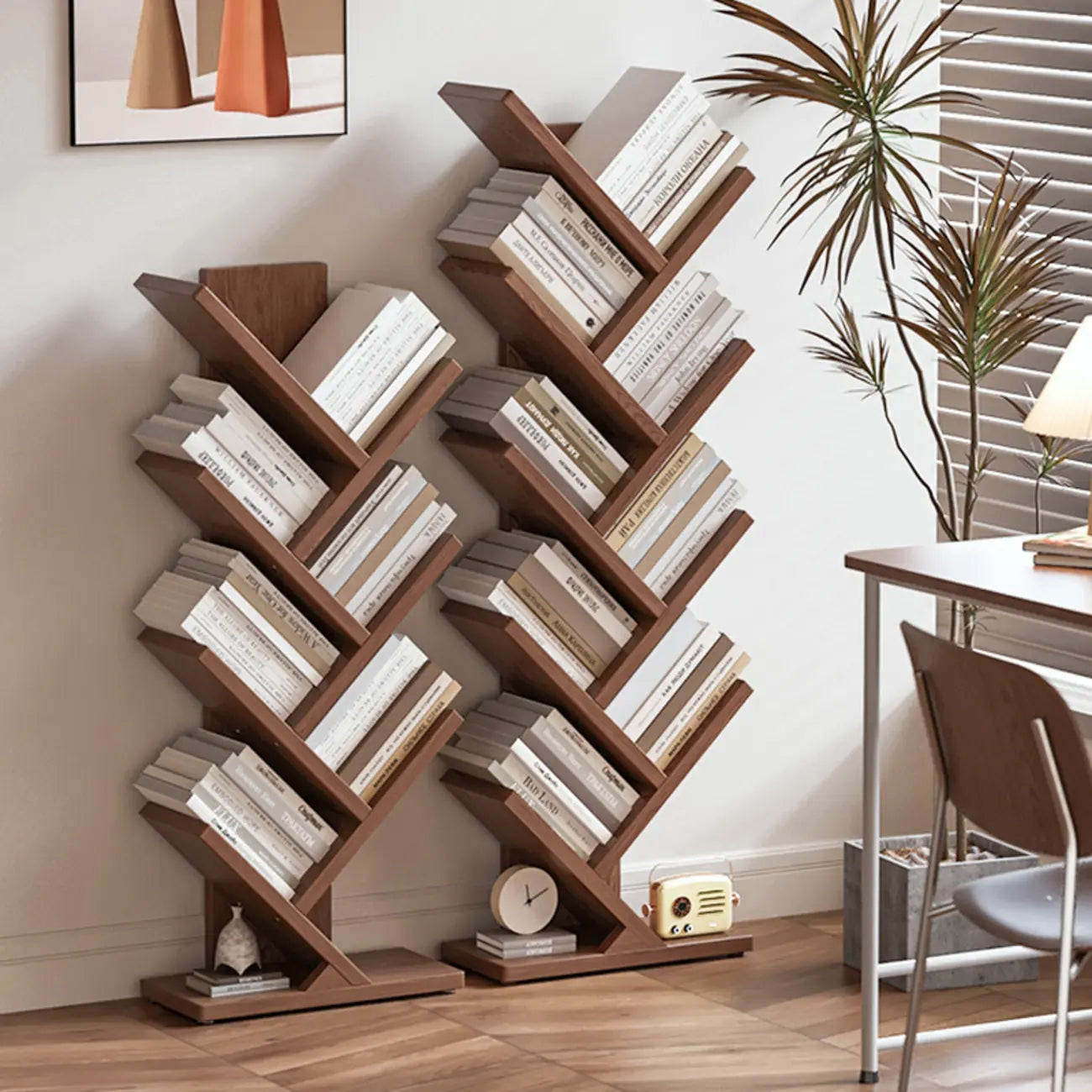 Étagère en bois brun noyer, étroite, à motif zigzag