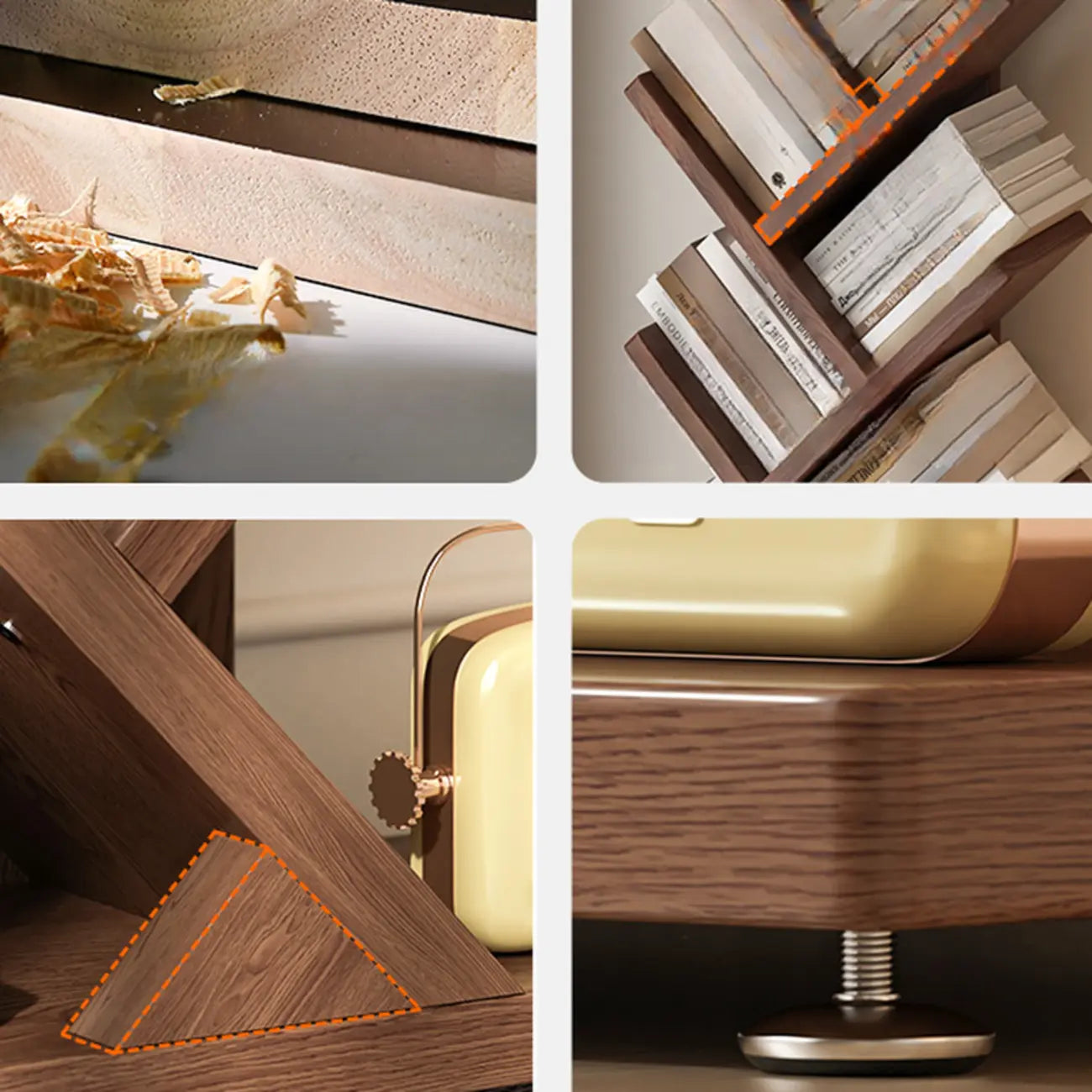 Étagère en bois brun noyer, étroite, à motif zigzag