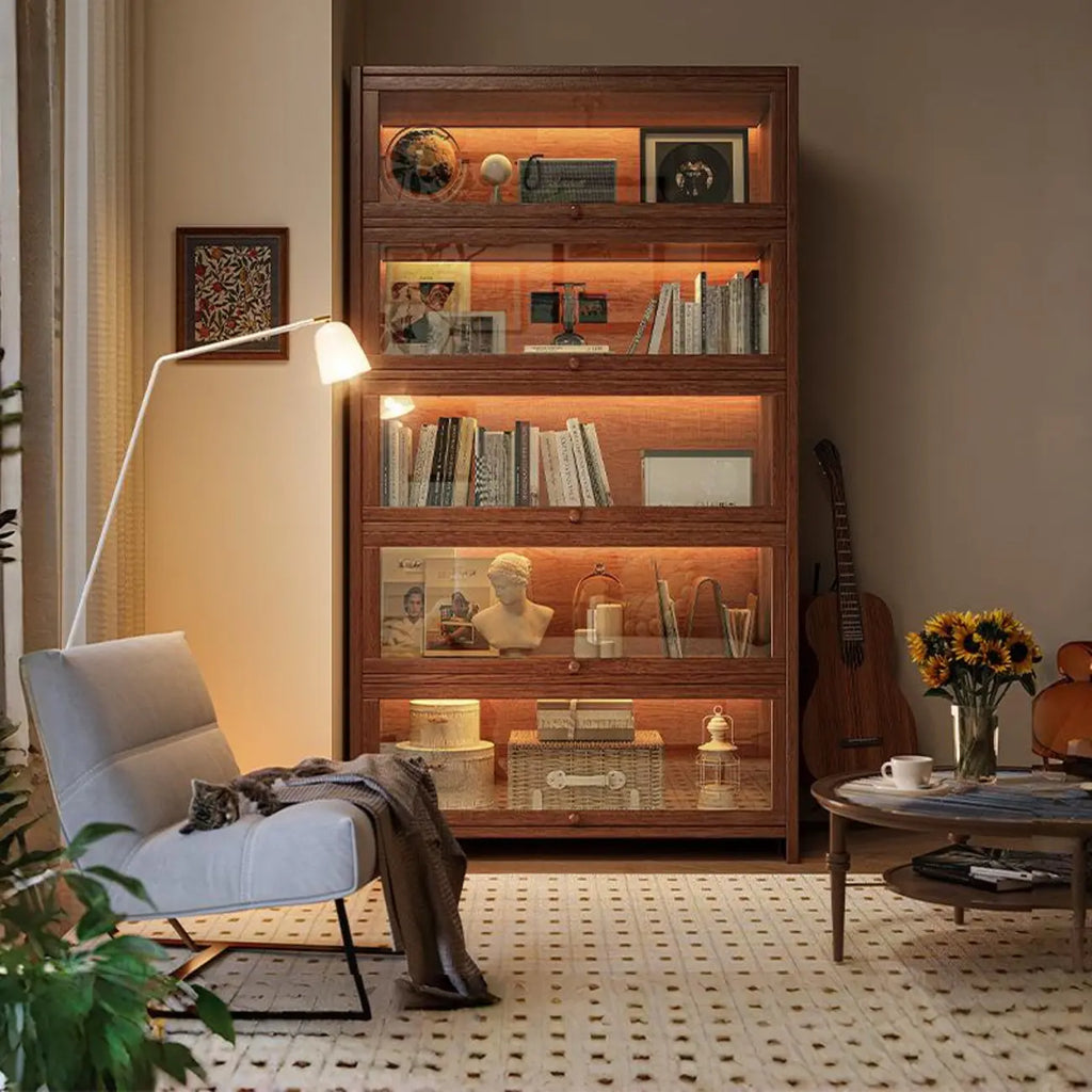 Bibliothèque verticale contemporaine à 5 étagères en bois brun noyer
