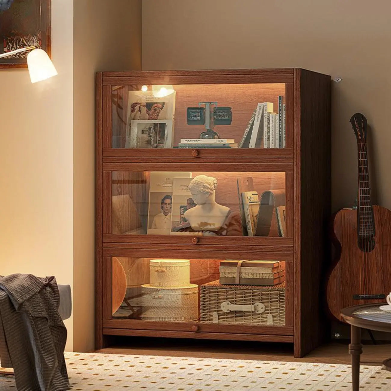 Bibliothèque verticale contemporaine à 5 étagères en bois brun noyer