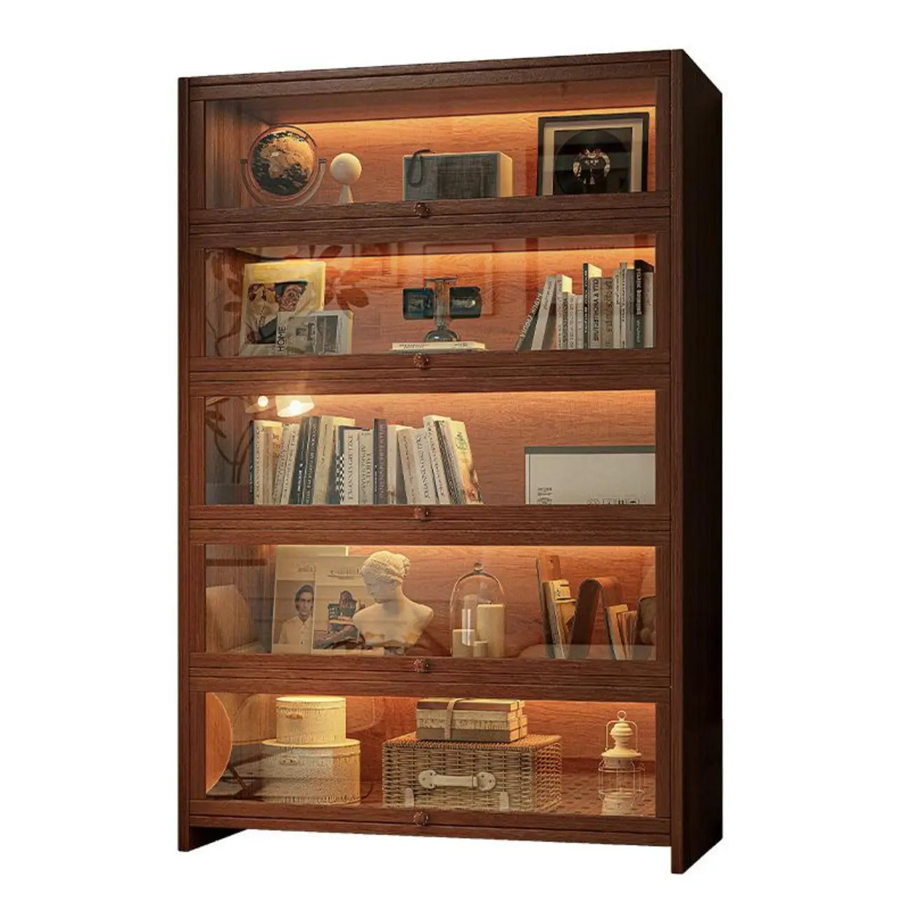 Bibliothèque verticale contemporaine à 5 étagères en bois brun noyer