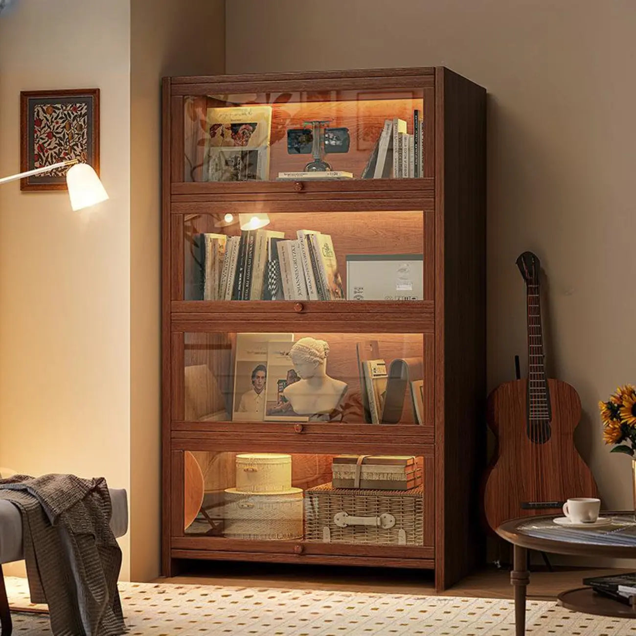 Bibliothèque verticale contemporaine à 5 étagères en bois brun noyer