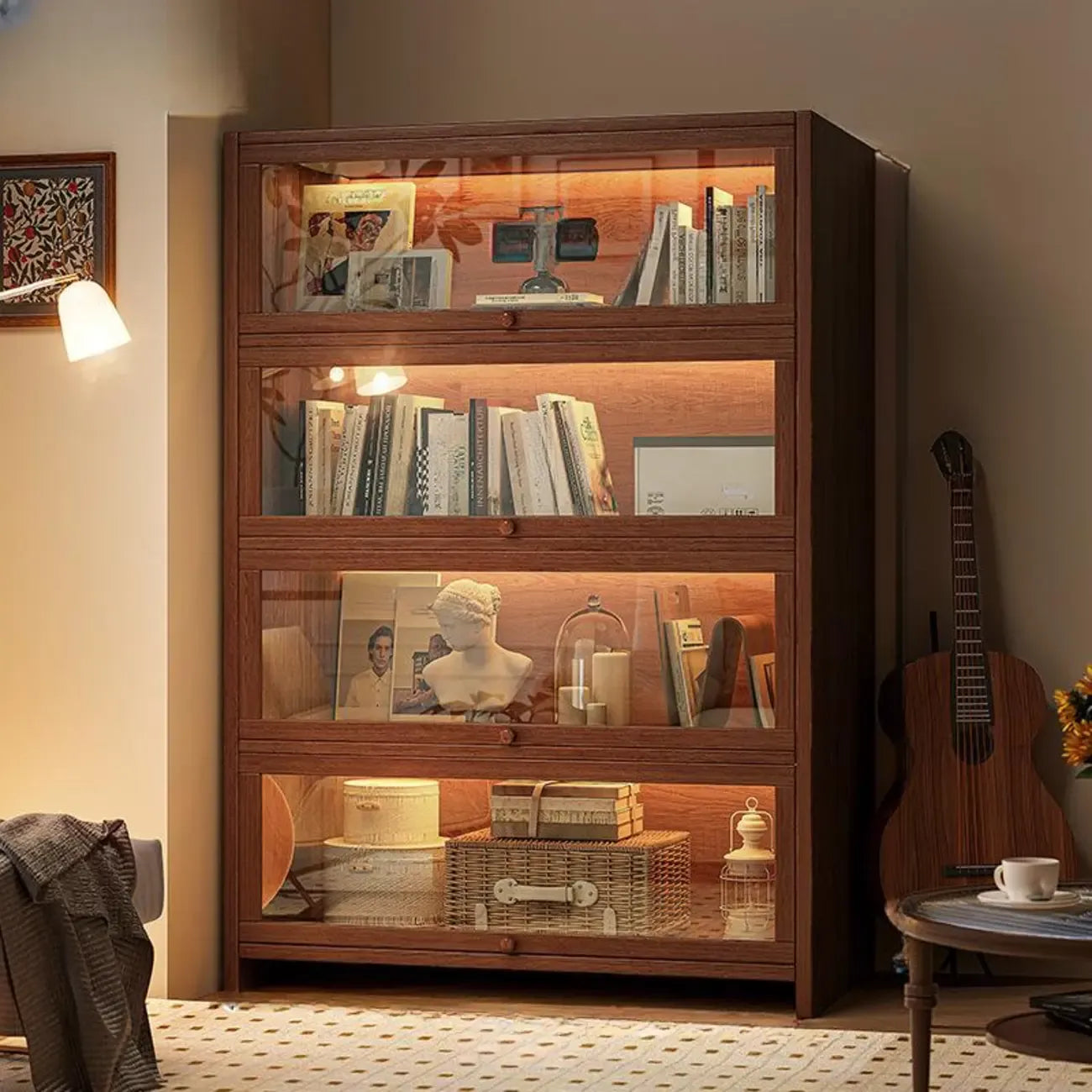 Bibliothèque verticale contemporaine à 5 étagères en bois brun noyer