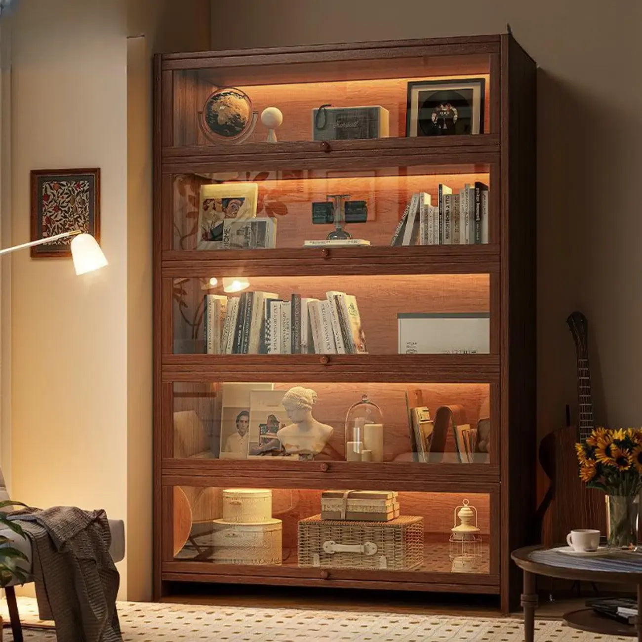 Bibliothèque verticale contemporaine à 5 étagères en bois brun noyer