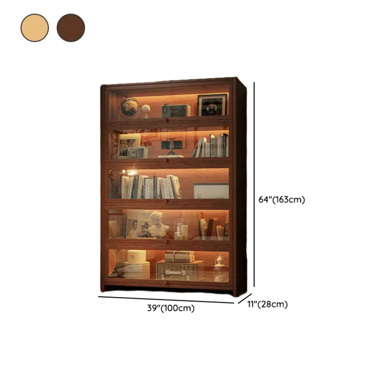 Bibliothèque verticale contemporaine à 5 étagères en bois brun noyer