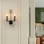 Applique murale moderne noire à 2 lumières de type candélabre avec cristal