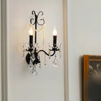Applique murale moderne noire à 2 lumières de type candélabre avec cristal