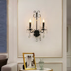 Applique murale moderne noire à 2 lumières de type candélabre avec cristal