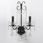 Applique murale moderne noire à 2 lumières de type candélabre avec cristal