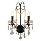 Applique murale moderne noire à 2 lumières de type candélabre avec cristal