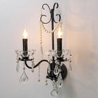 Applique murale moderne noire à 2 lumières de type candélabre avec cristal