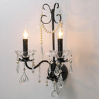 Applique murale moderne noire à 2 lumières de type candélabre avec cristal