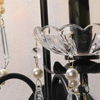 Applique murale moderne noire à 2 lumières de type candélabre avec cristal