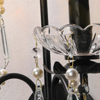 Applique murale moderne noire à 2 lumières de type candélabre avec cristal
