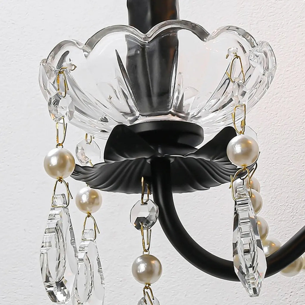 Applique murale moderne noire à 2 lumières de type candélabre avec cristal