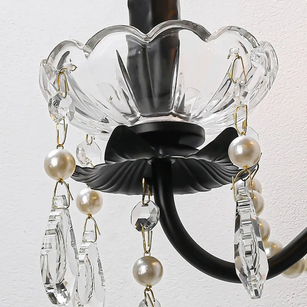 Applique murale moderne noire à 2 lumières de type candélabre avec cristal