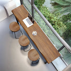 Tables de bar modernes en fer à tréteaux avec aspect bois brun