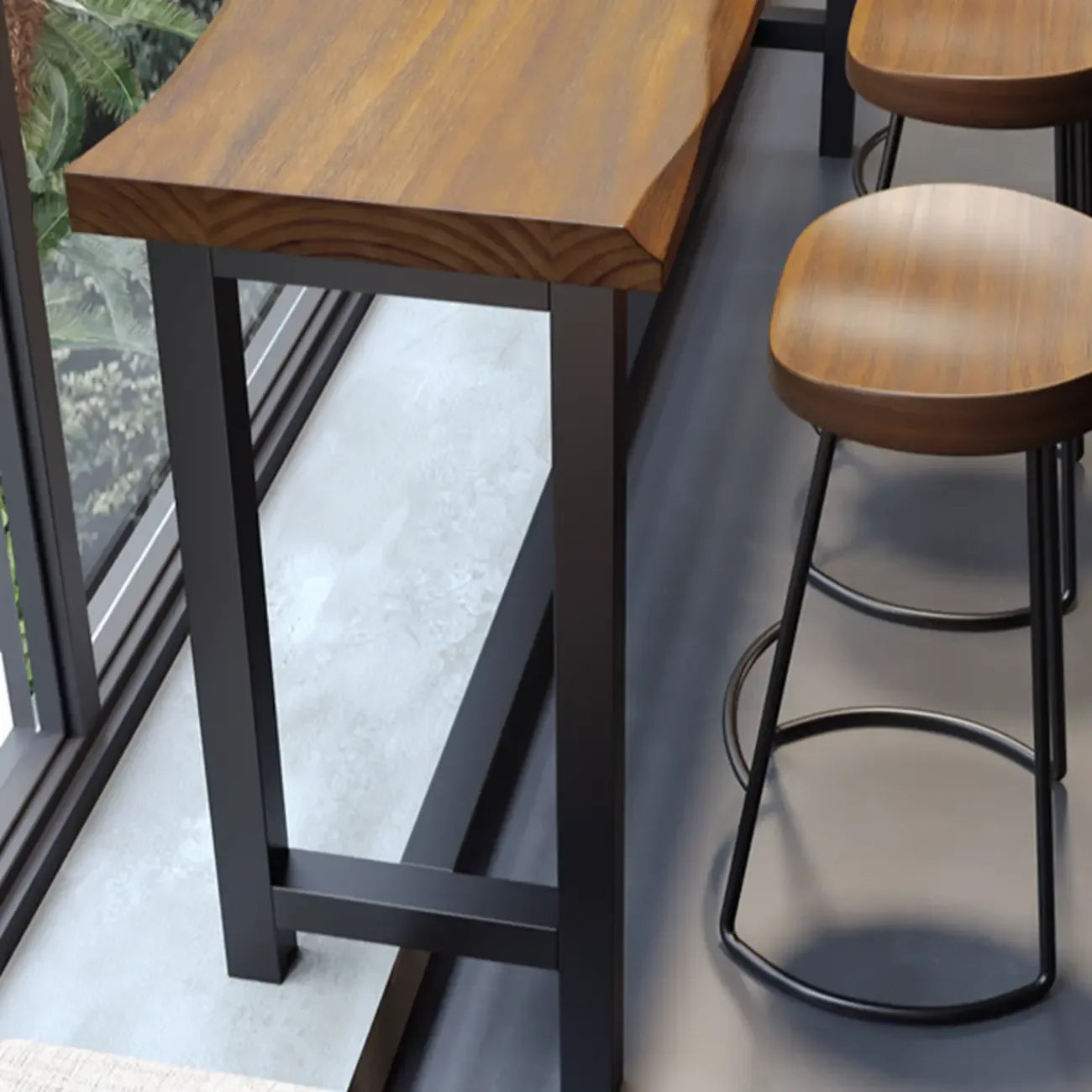 Tables de bar modernes en fer à tréteaux avec aspect bois brun