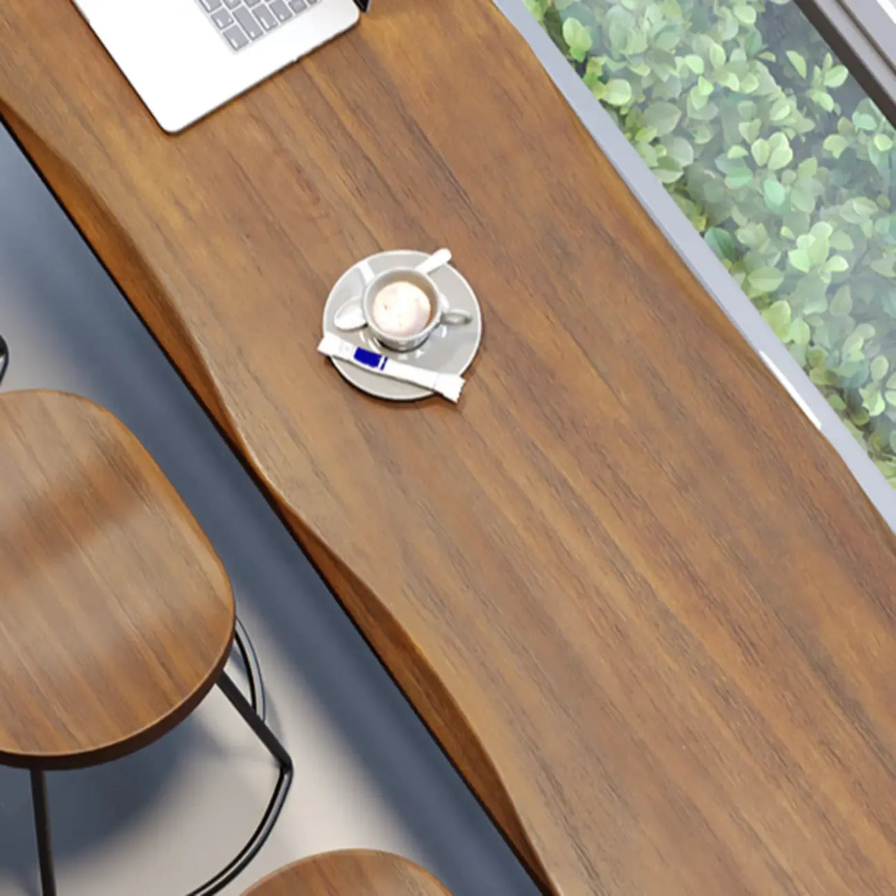 Tables de bar modernes en fer à tréteaux avec aspect bois brun