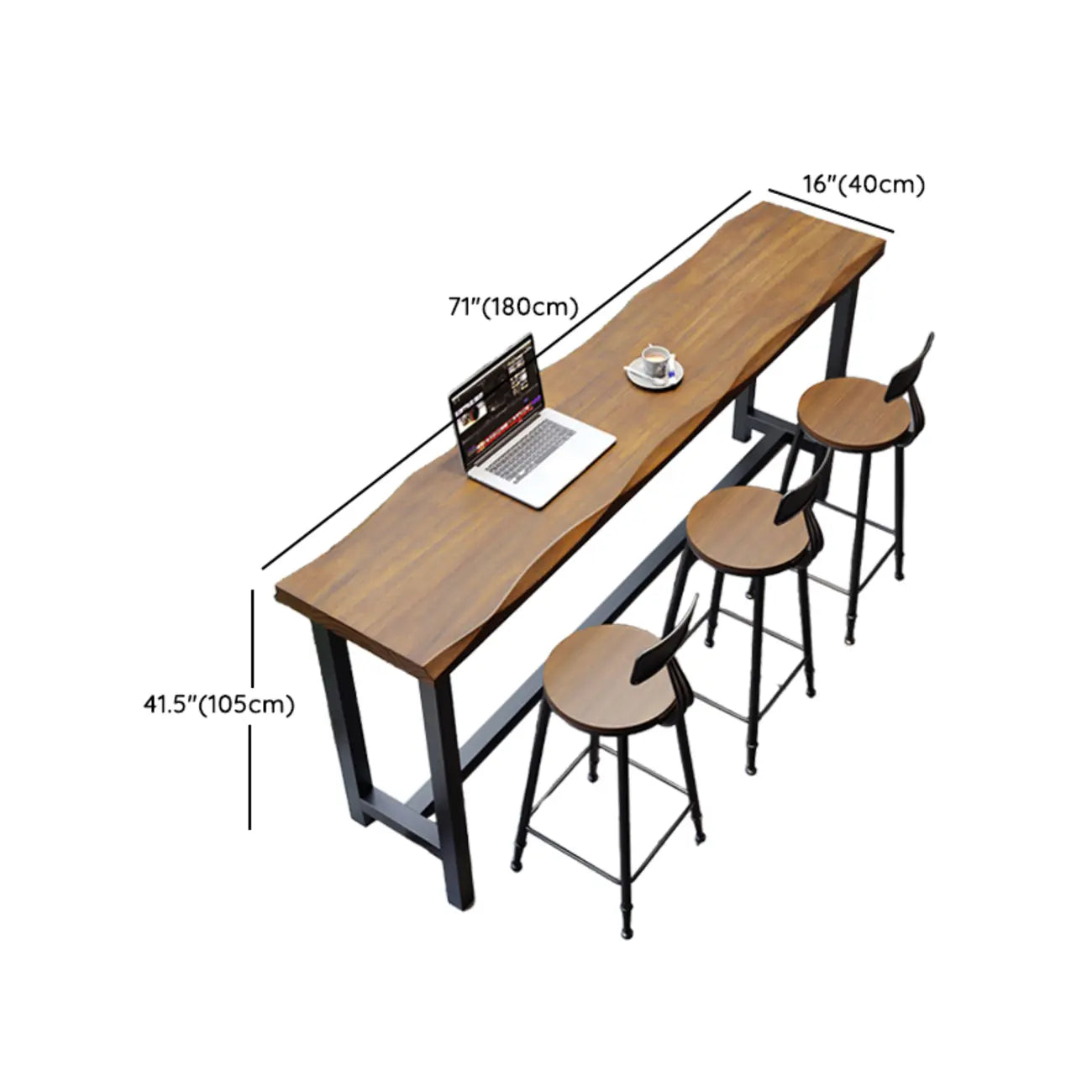 Tables de bar modernes en fer à tréteaux avec aspect bois brun