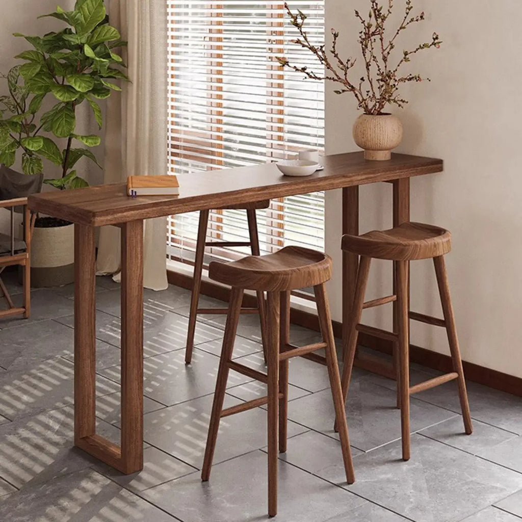 Table de bar décontractée à piètement traîneau en bois brun