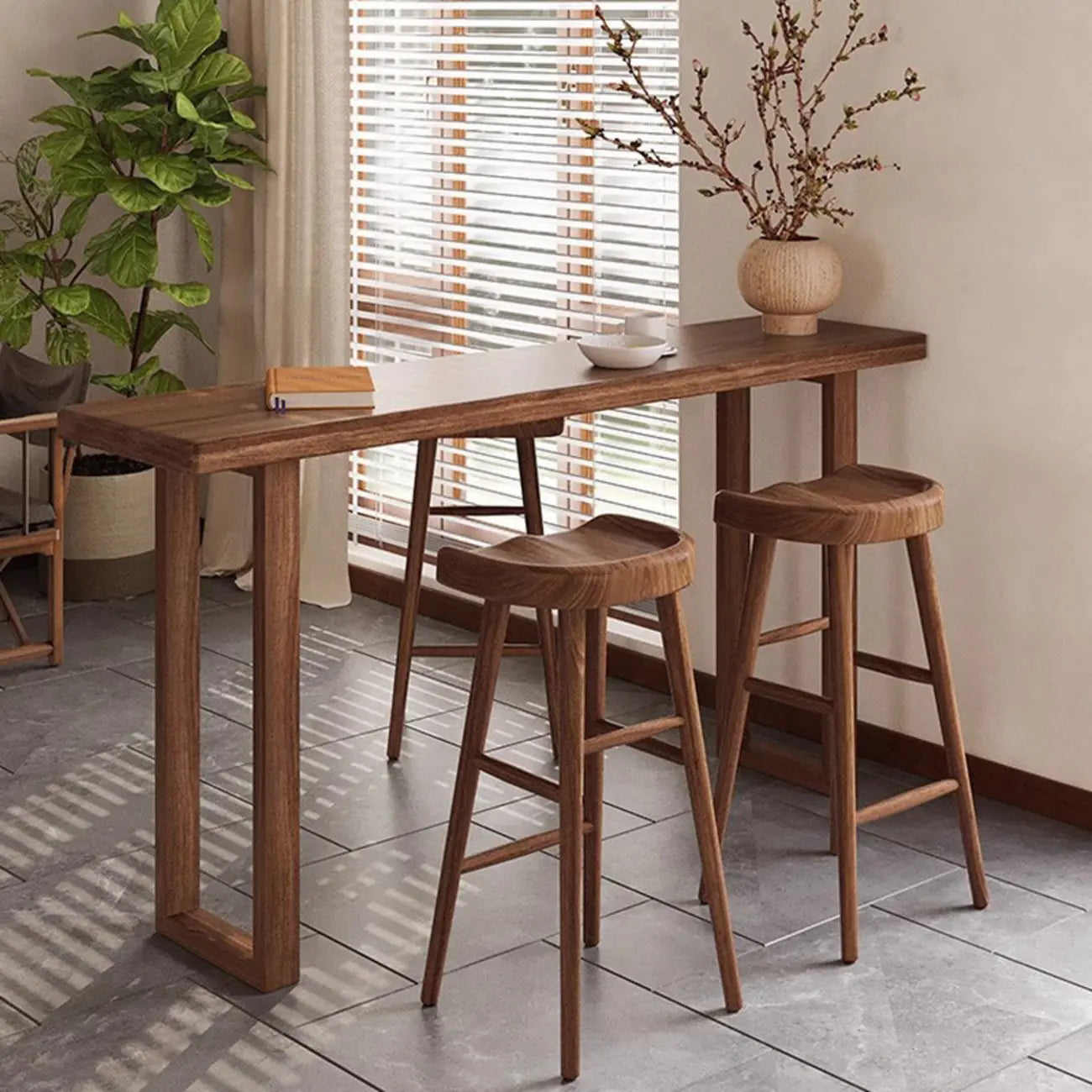 Table de bar décontractée à piètement traîneau en bois brun