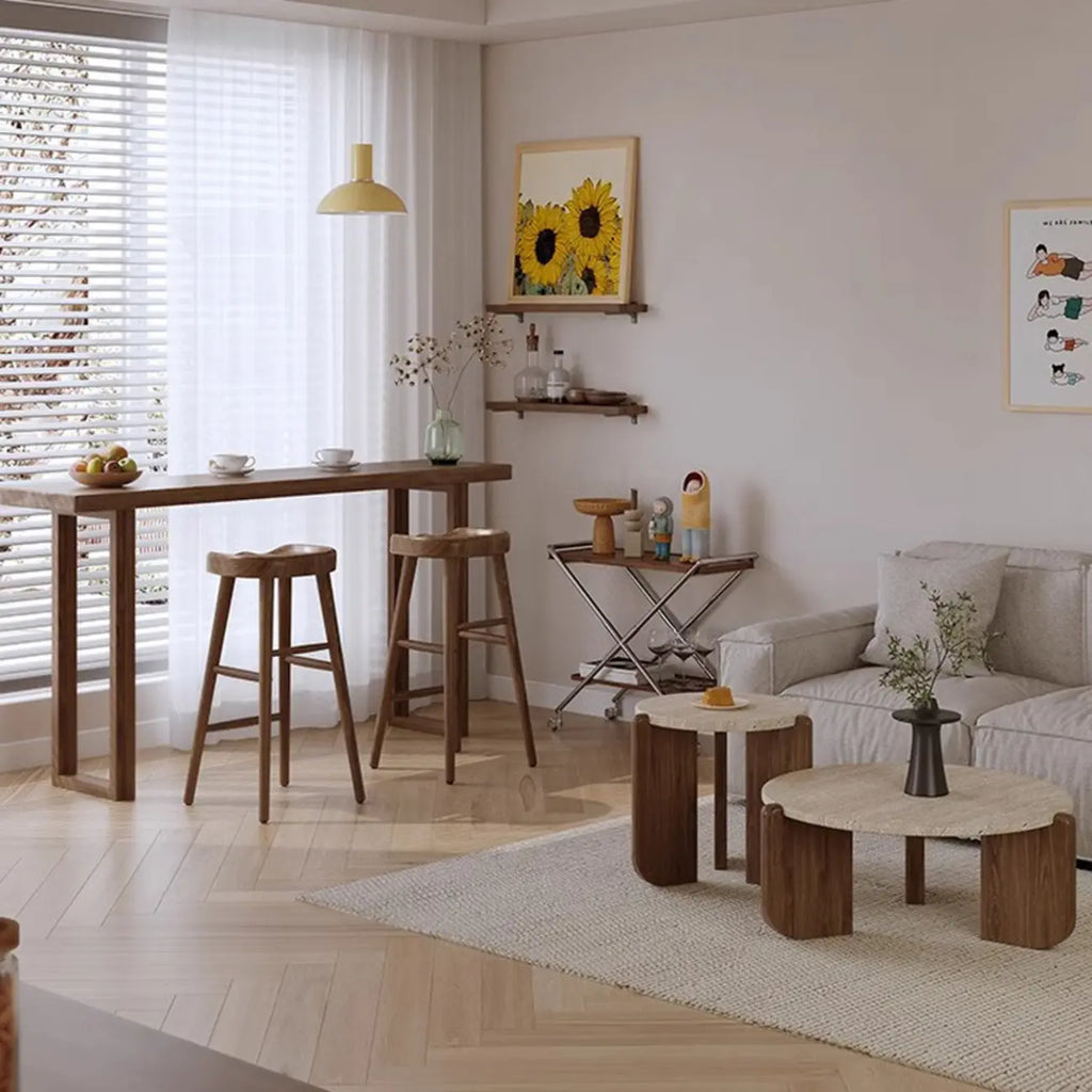 Table de bar décontractée à piètement traîneau en bois brun