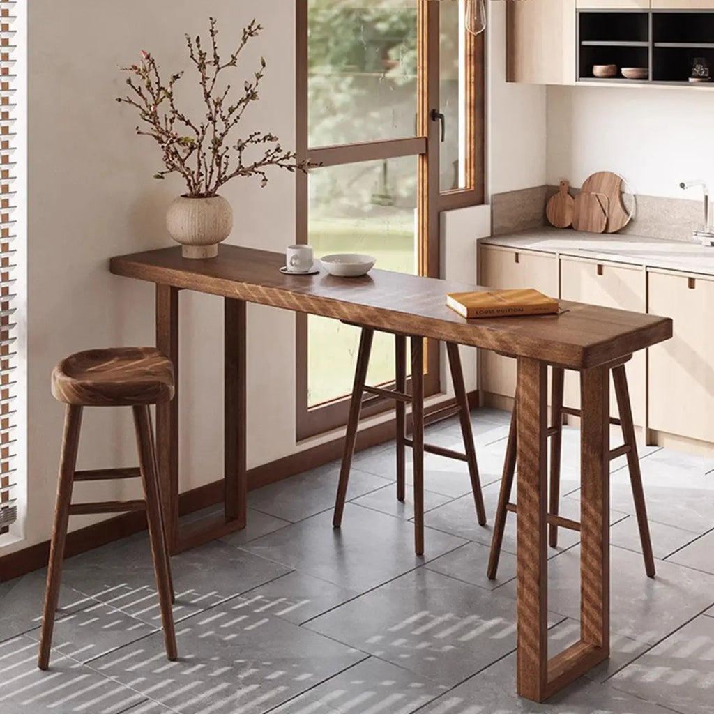Table de bar décontractée à piètement traîneau en bois brun