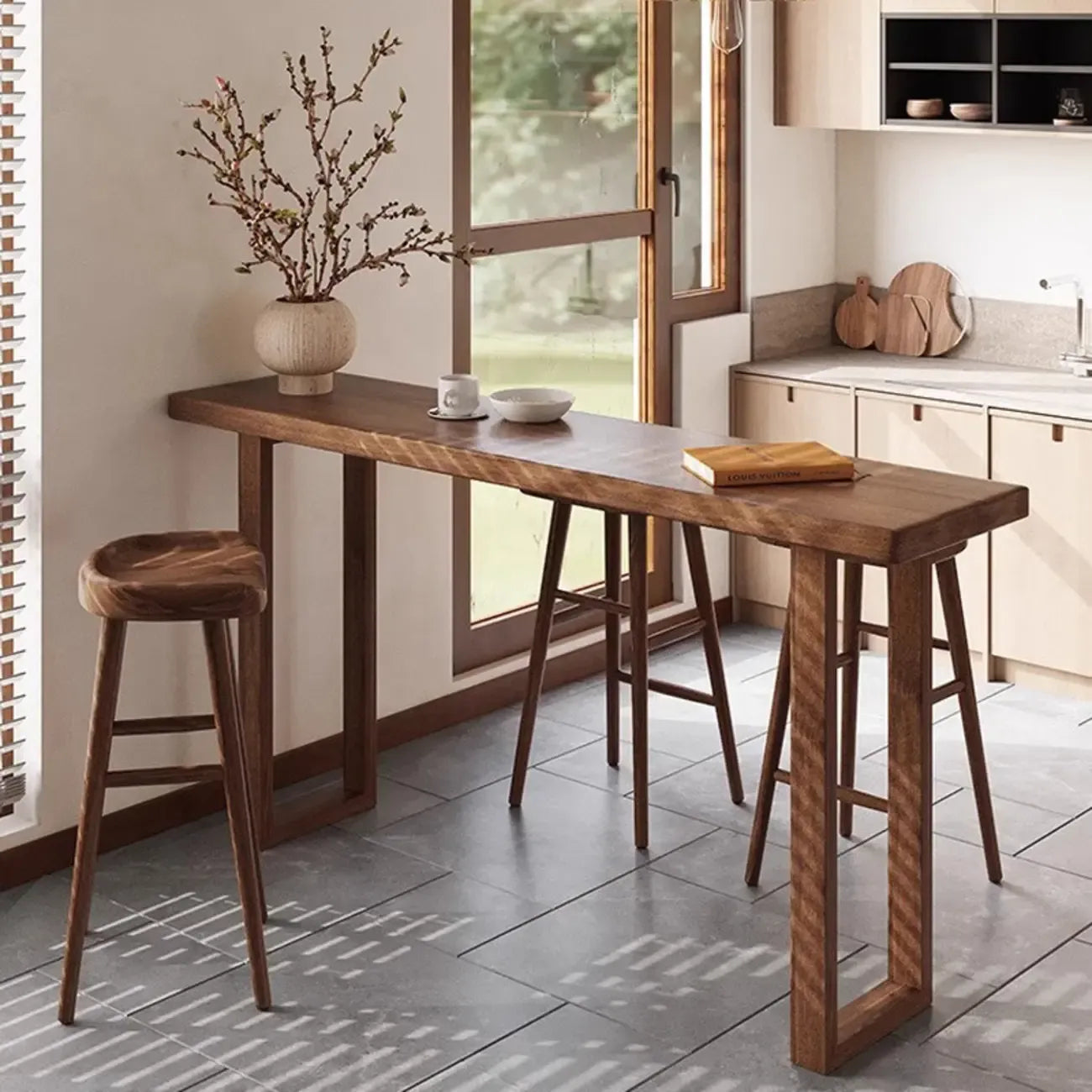 Table de bar décontractée à piètement traîneau en bois brun