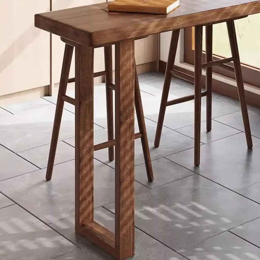 Table de bar décontractée à piètement traîneau en bois brun