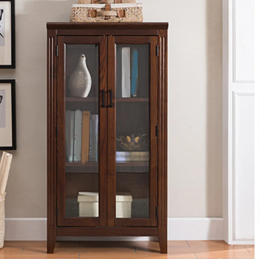 Meuble d'appoint moderne du milieu du siècle en bois et verre
