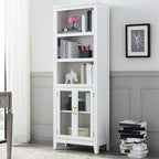 Meuble d'appoint moderne du milieu du siècle en bois et verre
