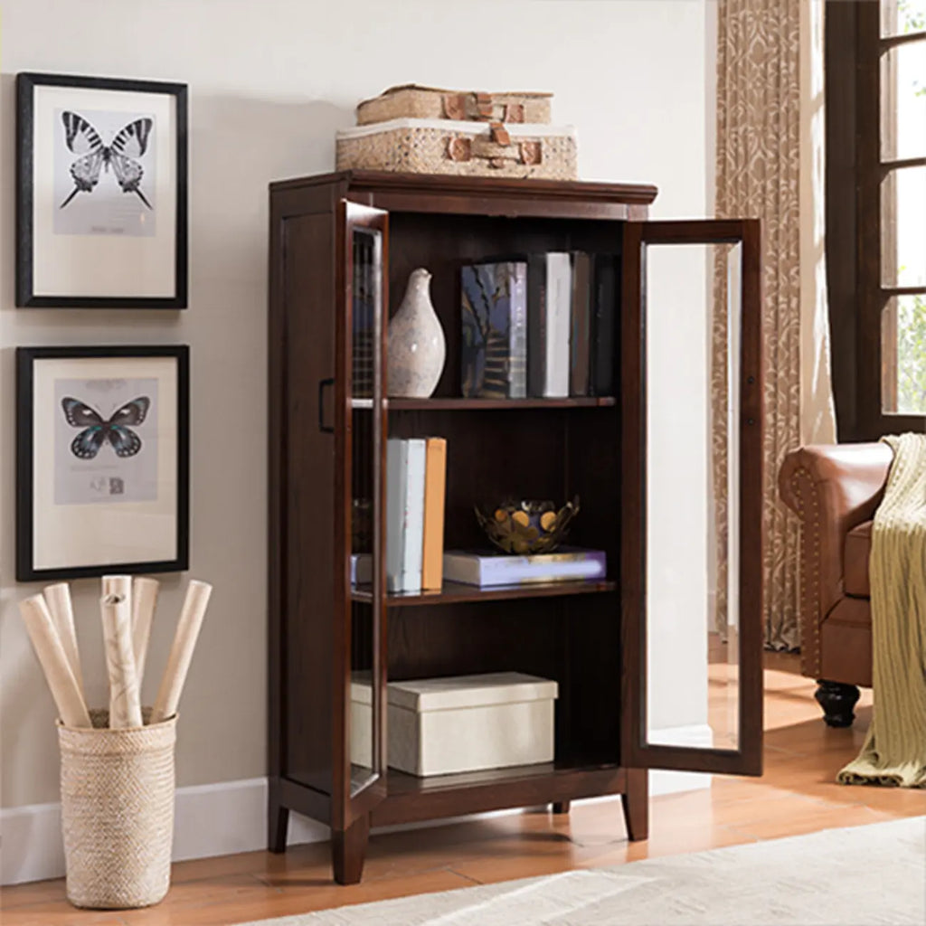 Meuble d'appoint moderne du milieu du siècle en bois et verre