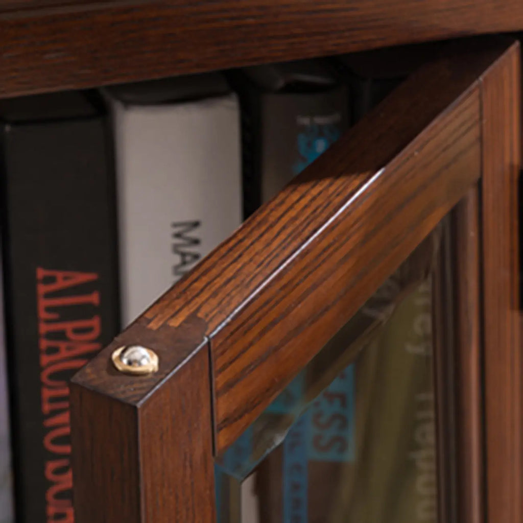 Meuble d'appoint moderne du milieu du siècle en bois et verre
