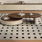 Table basse moderne Nest en bois marron beige avec tiroir arrondi