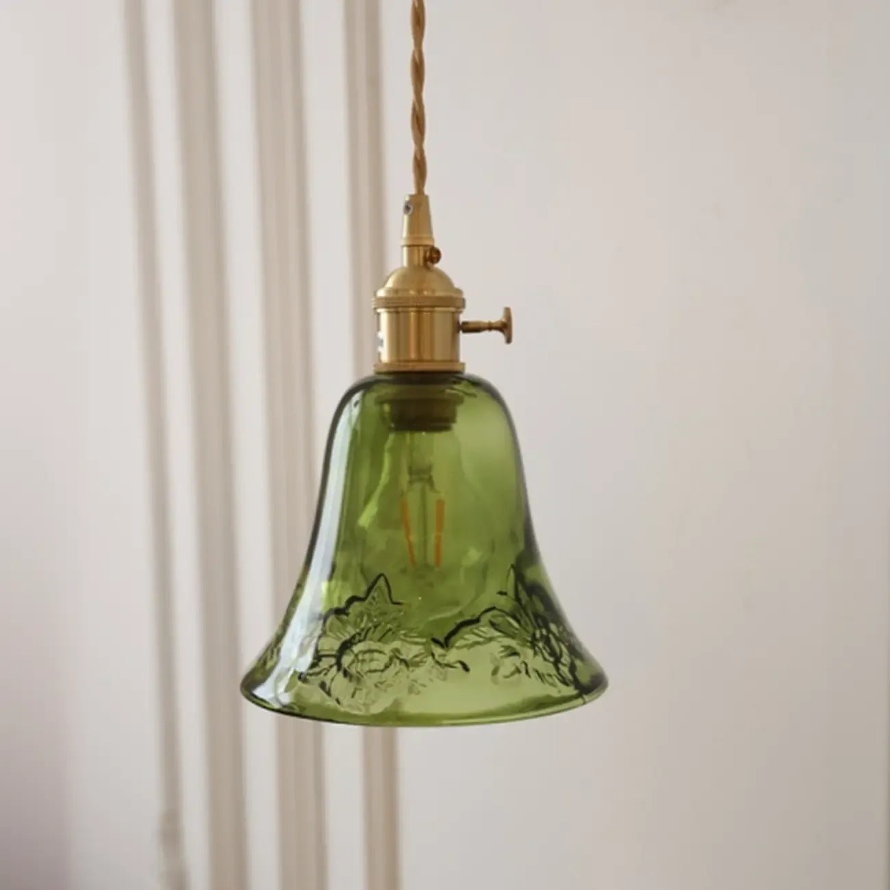 Mini suspension vintage en verre vert en forme de fleur, réglable.
