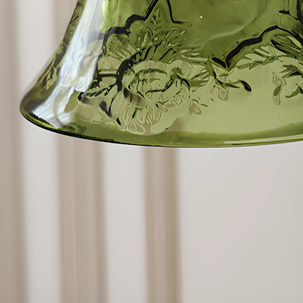 Mini suspension vintage en verre vert en forme de fleur, réglable.