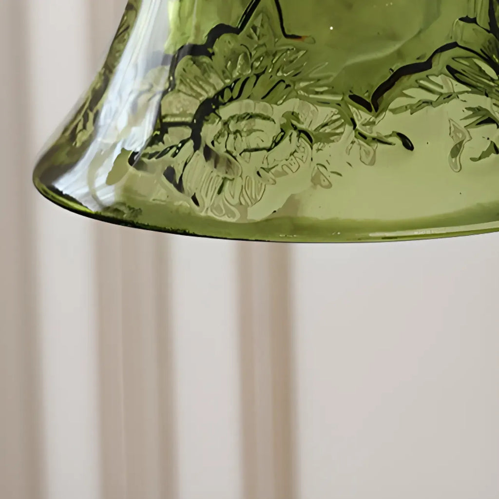 Mini suspension vintage en verre vert en forme de fleur, réglable.