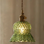 Mini suspension vintage en verre vert en forme de fleur, réglable.