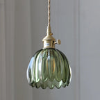 Mini suspension vintage en verre vert en forme de fleur, réglable.