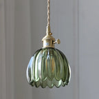 Mini suspension vintage en verre vert en forme de fleur, réglable.